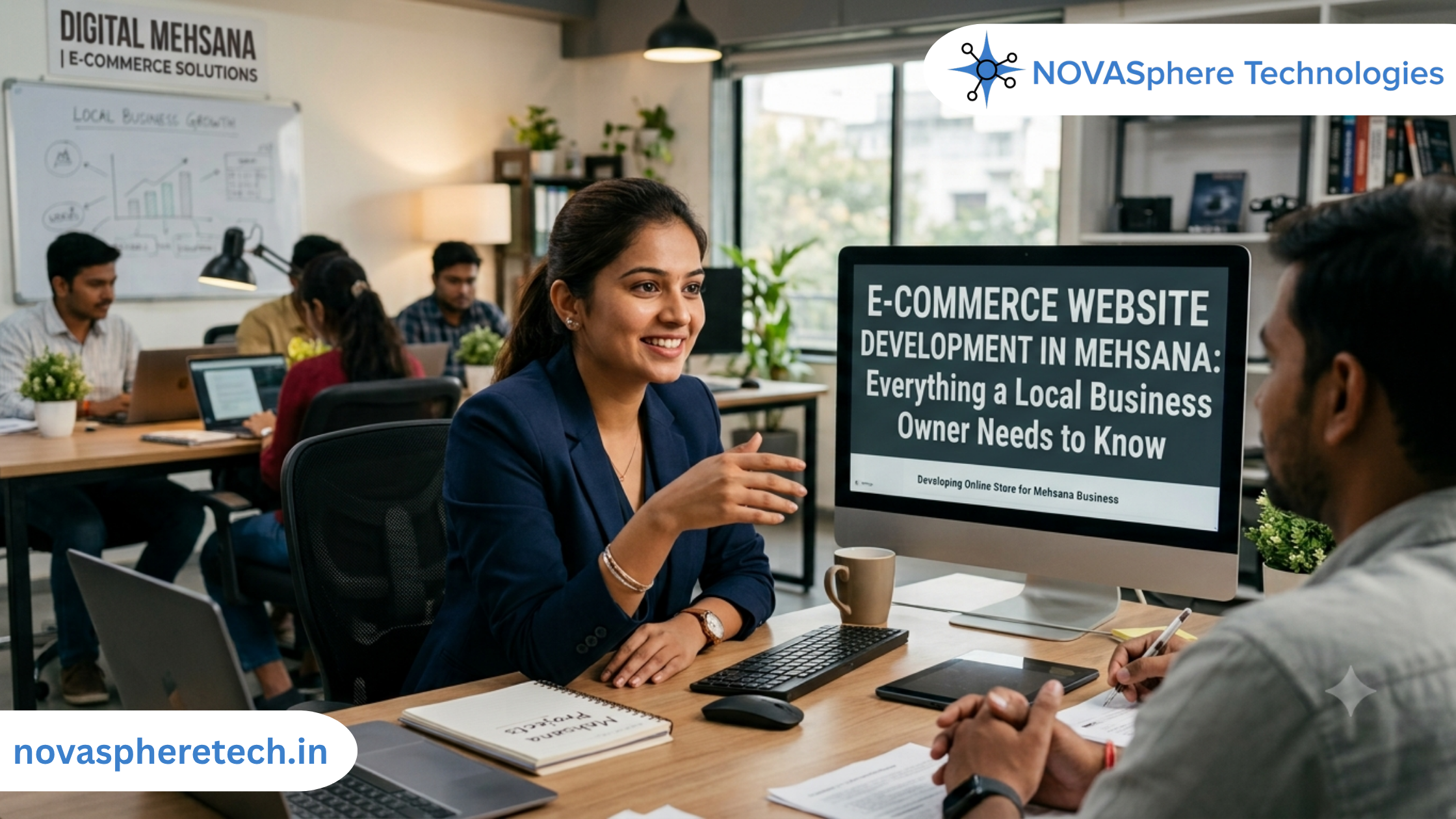 Team discussing e-commerce website development for a local business in Mehsana.